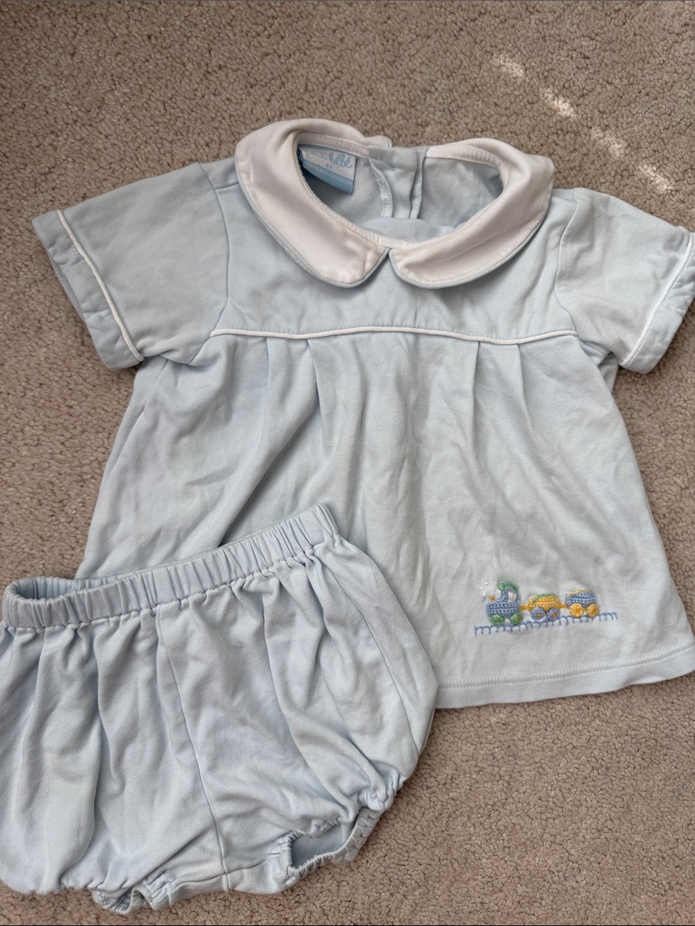 Petit Bebe Light Blue Peter Pan Collar Kids Matching Set